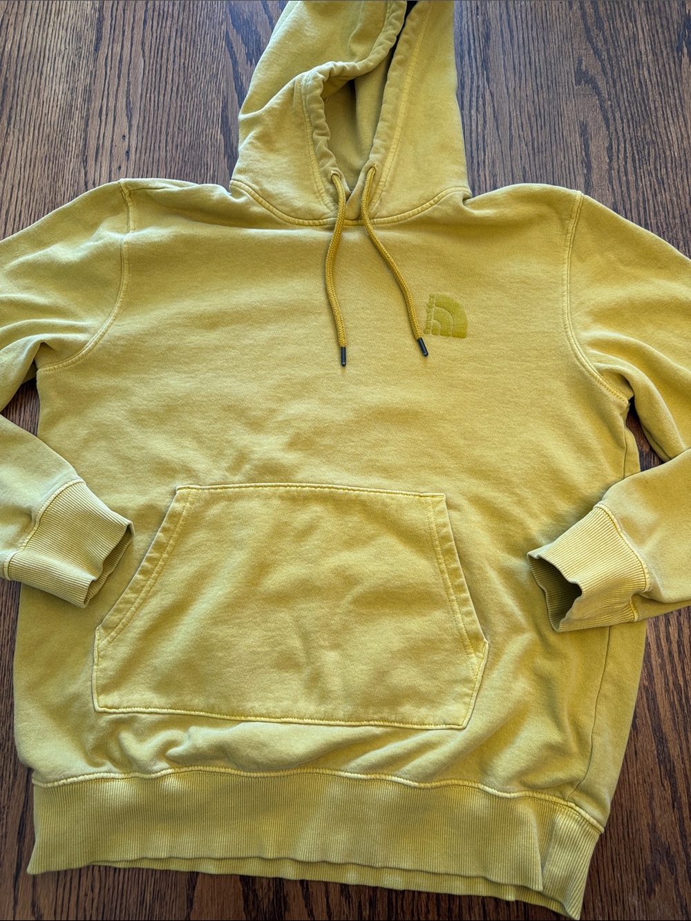 The North Face Heritage Hoodie Mustard Yellow Washed Pullover Sweatshirt Med